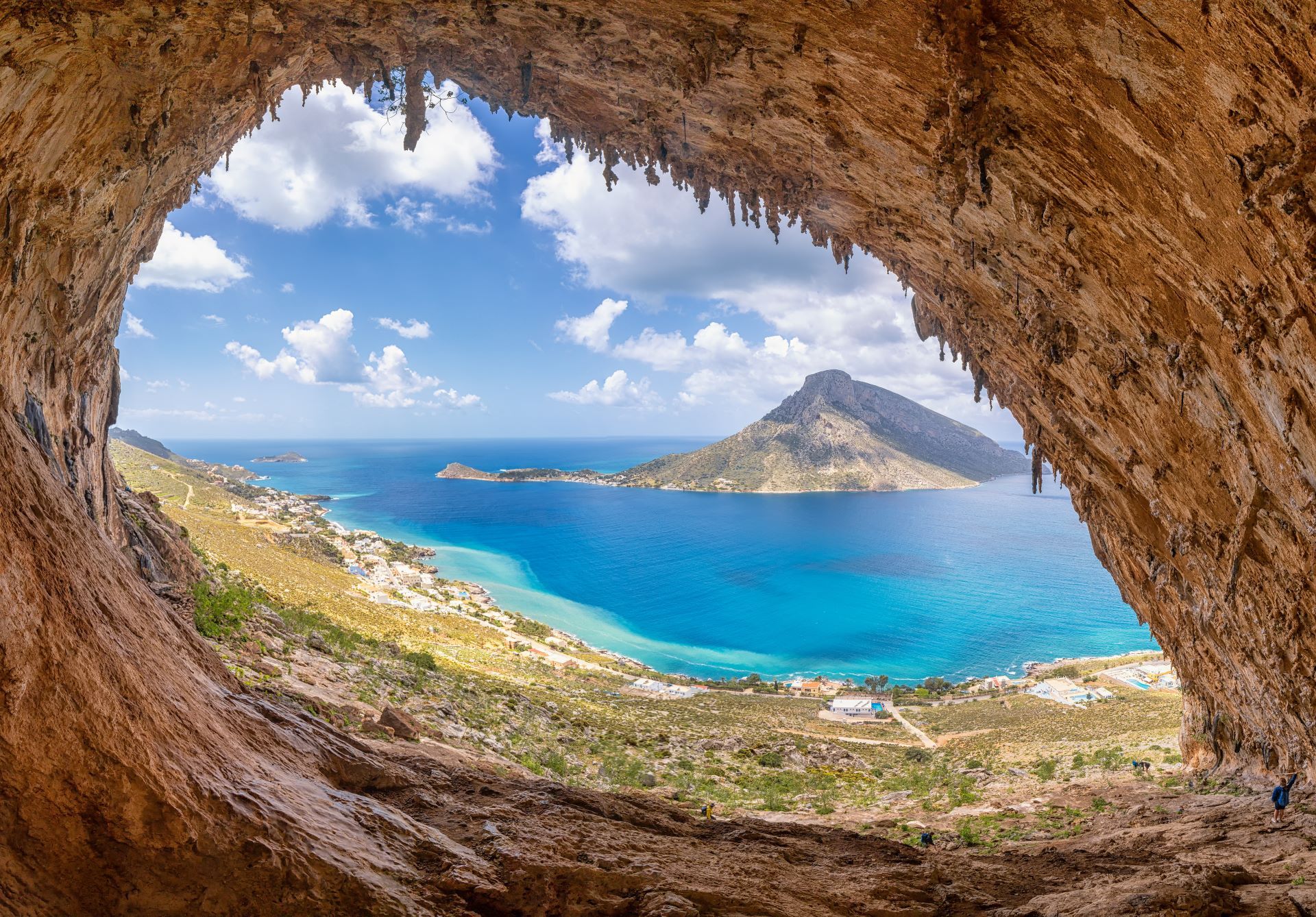 Sea view through a cave